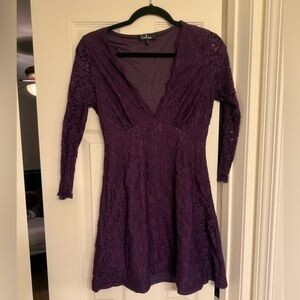 Lulus We Will Dance Purple Three-Quarter Sleeve Lace Dress Size S